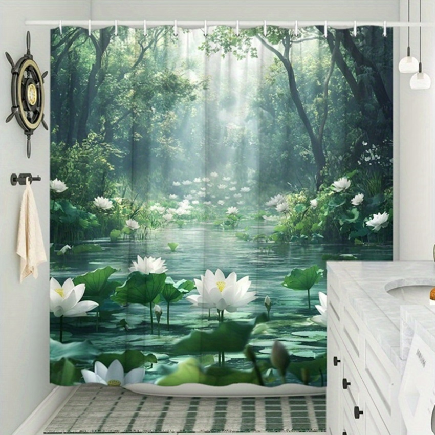 Interior Design Zen - Zasłona prysznicowa z motywem lotosu i