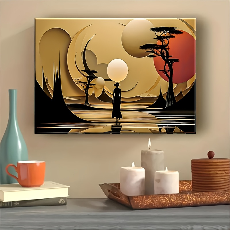 Interior Design Poster - Abstrakcyjne afrykańskie krajobrazy, plakaty, złote odcienie,