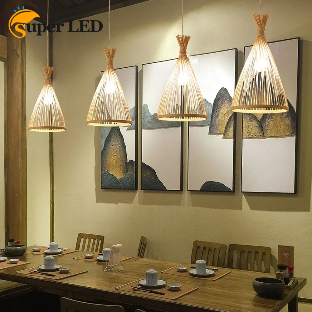 Wicker Pendant Shade - Japoński żyrandol naturalny bambus rattanowe oświetlenie