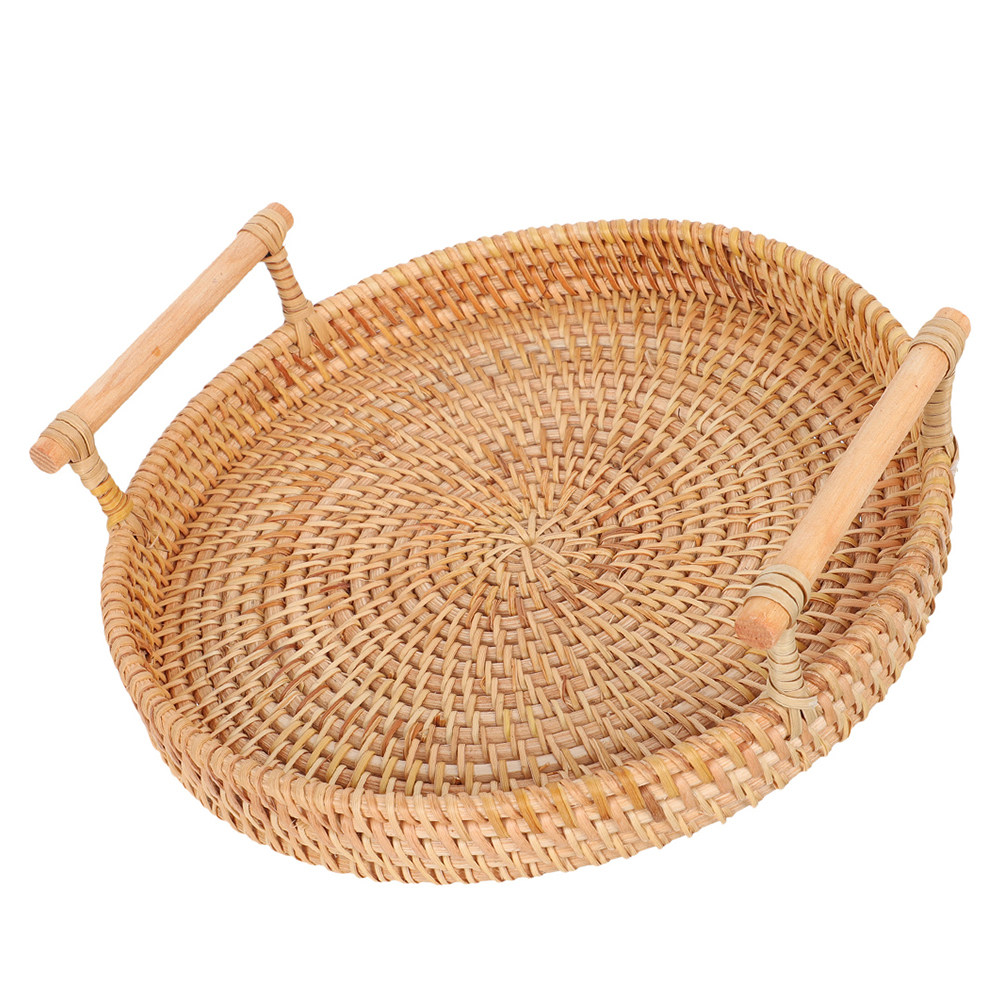 Rattan Tray Handle - Okrągła, ręcznie robiona taca z rattanu,