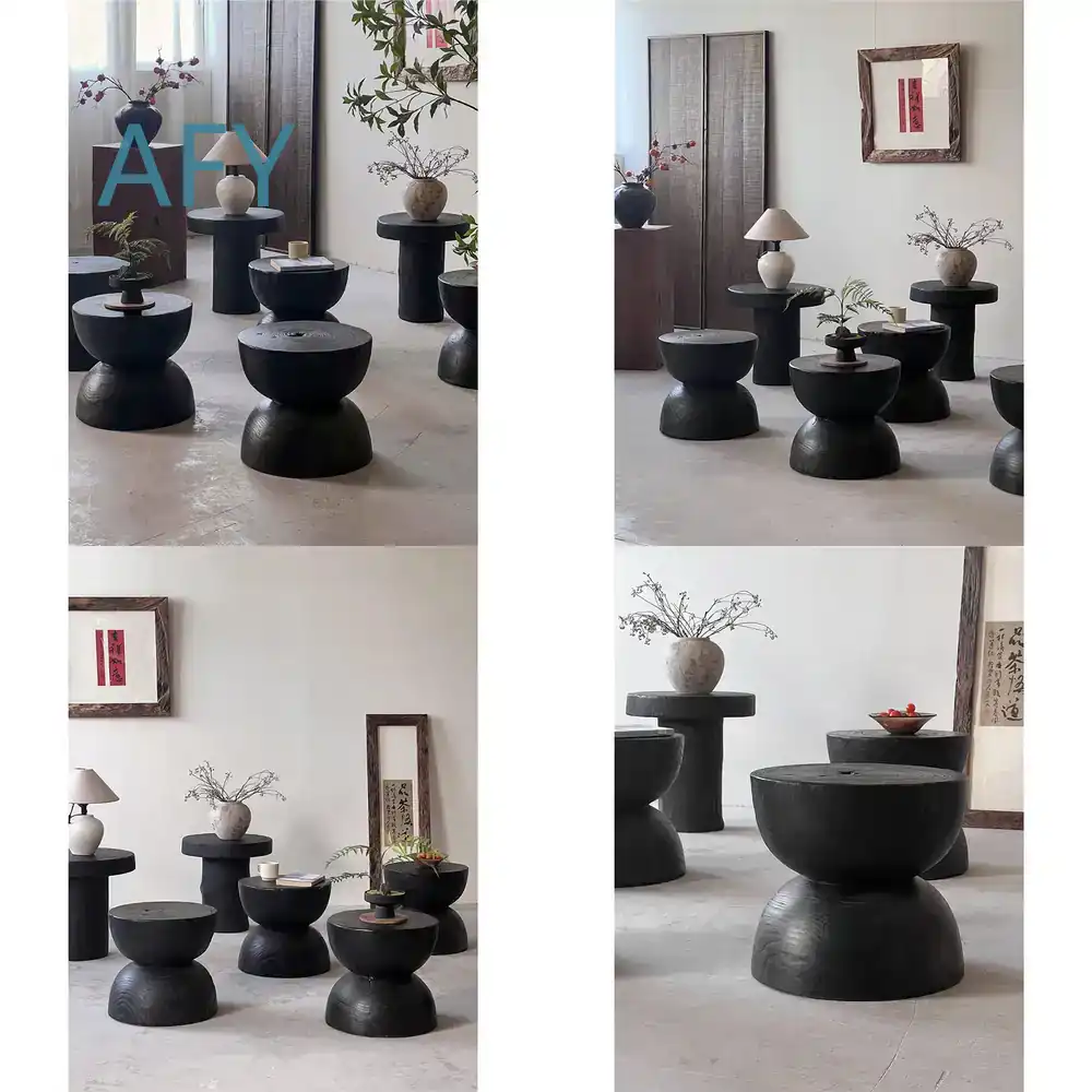 Interior Design Zen - Stołek z węglizowanego drewna do dekoracji
