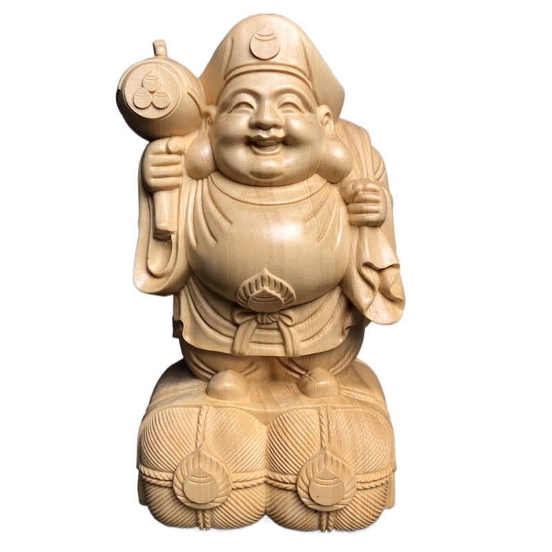 Interior Design Japan - Ręcznie rzeźbiona figurka Daikokuten z drewna