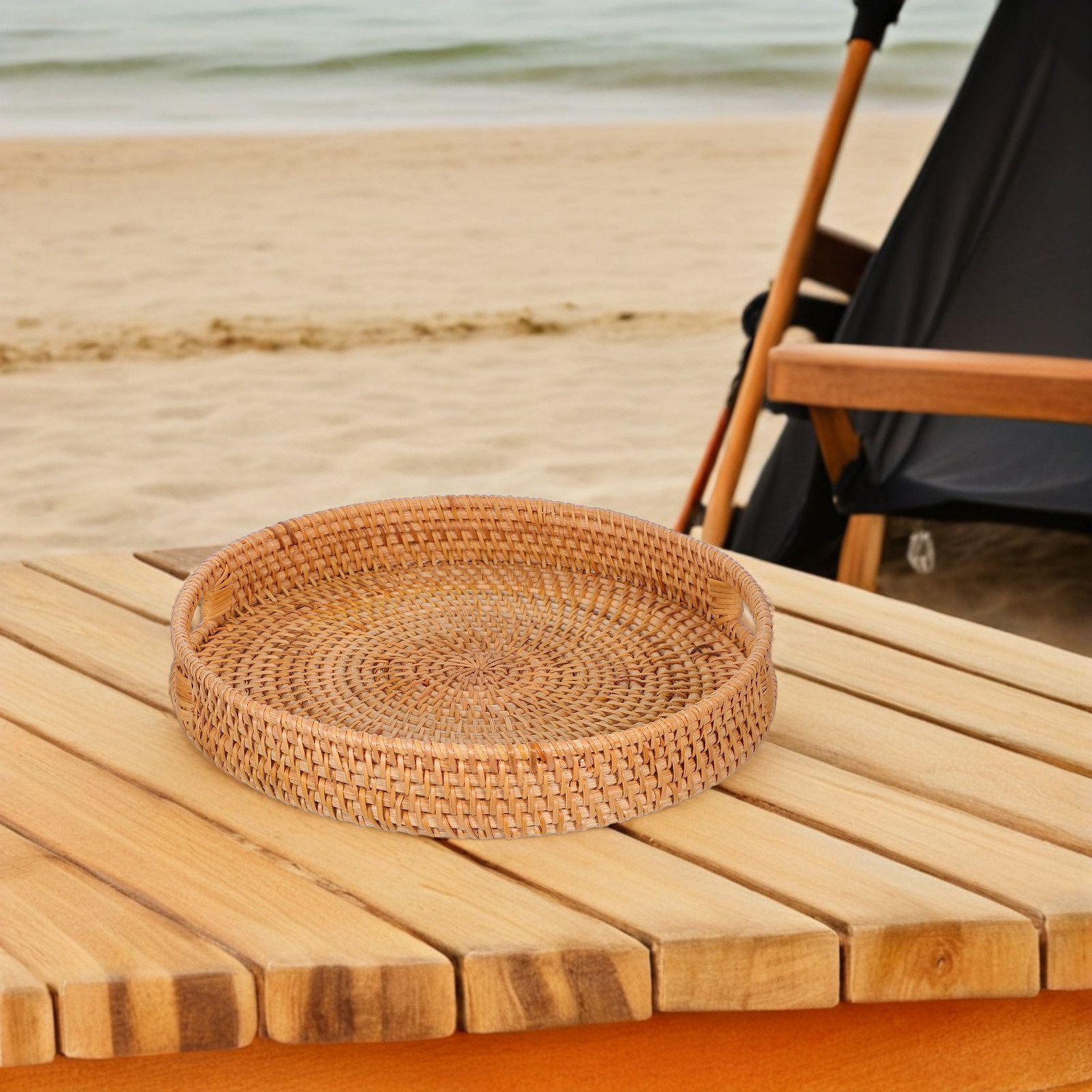 14-calowa okrągła, duża taca d – Rattan Tray Handle recenzja i cena