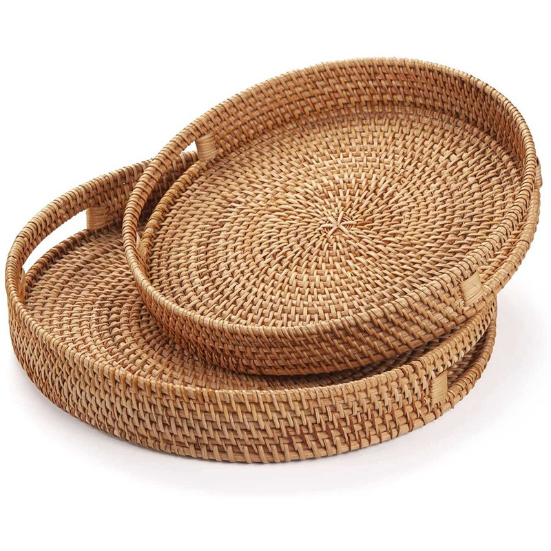 Okrągła rattanowa taca do serw – Rattan Tray Handle recenzja i cena